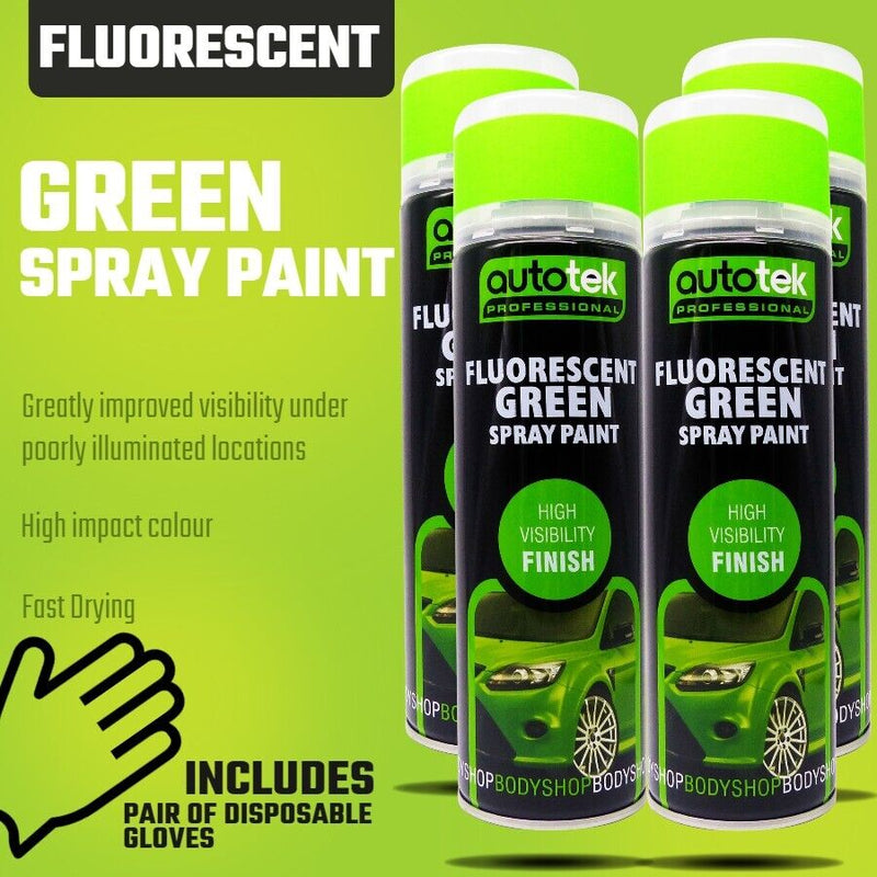 4 x Fluorescent Bright Green High Visibility AUTOTEK Bodyshop Spray Paint+G+C✅