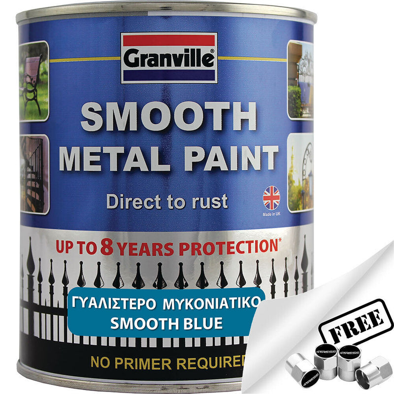 Granville Smooth Blue Finish Direct To Rust Metal Brush On Paint Tin +Caps