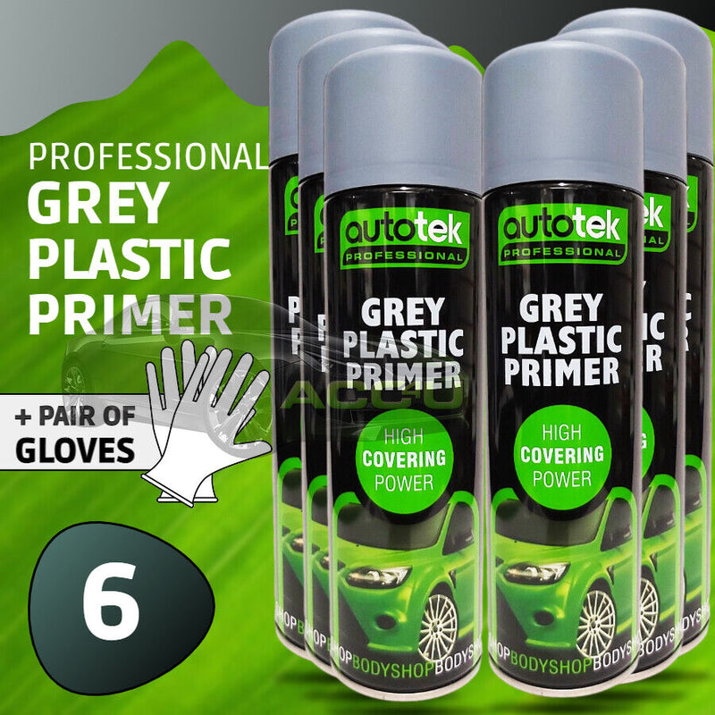 6 x Autotek GREY PLASTIC PRIMER Spray Paint Professional High Covering +G+C✅