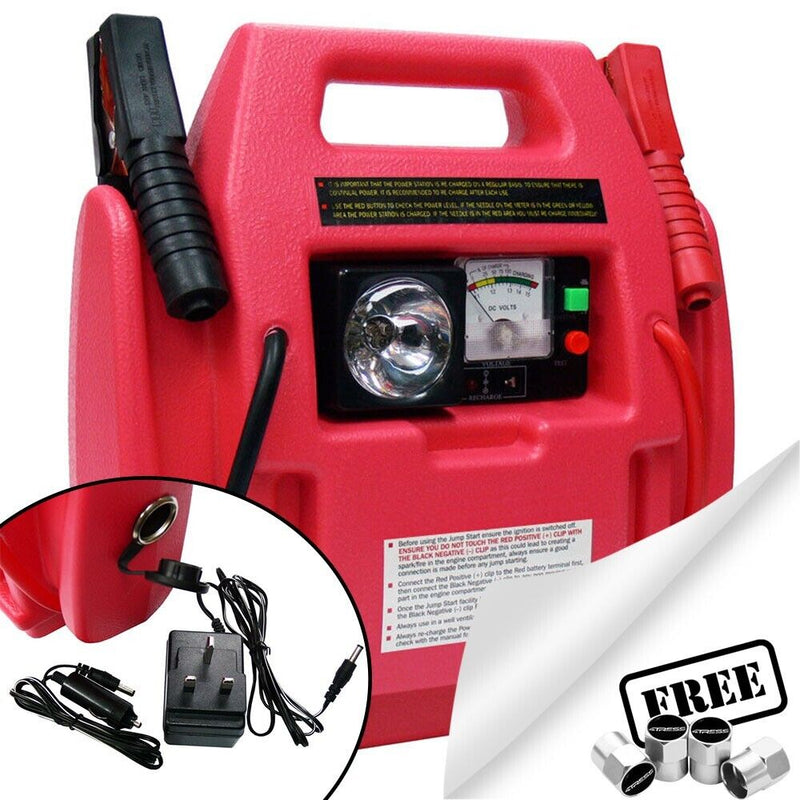 12v Portable 2500cc Engine Car Battery Booster Jump Starter Power Pack +Caps