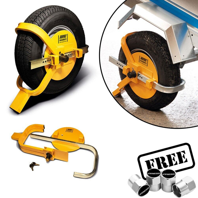 Maypole MP9061 Caravan Trailer High Security Strong Visible 8" 9" 10" inch Wheel Clamp +Caps
