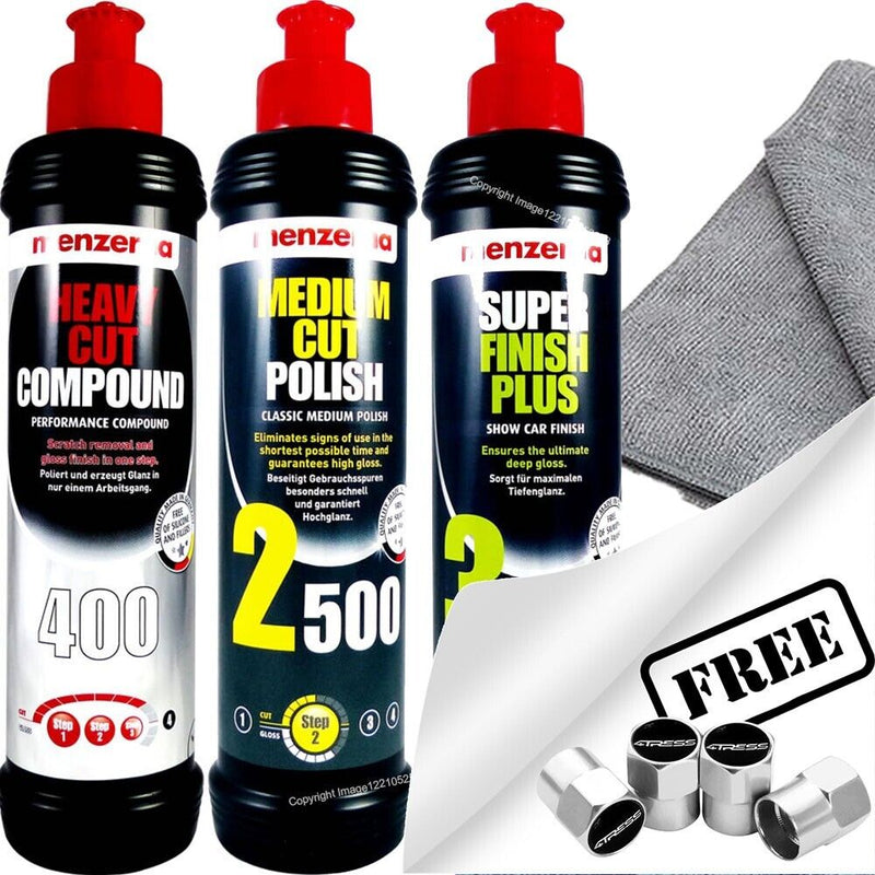 Menzerna 400 Heavy Cut Compound+2500 Medium Cut Polish+3800 Super Finish Plus +Caps