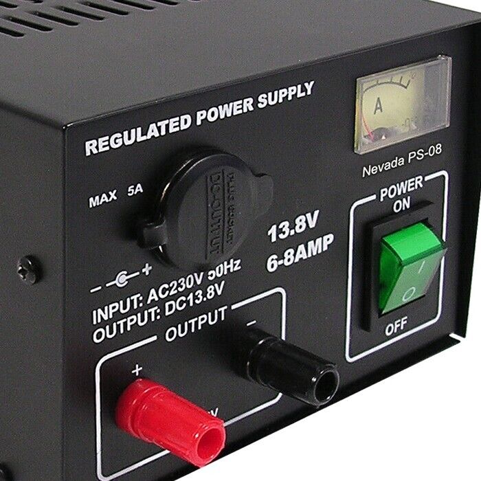 Nevada 12v CB Radio Home Power Supply 230v to 13.8v DC 6-8A Switching PS08 +Caps