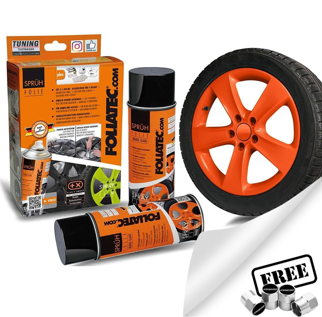 Foliatec Orange 2057 Car Alloy Wheels Bike Boat Peelable Protective Film Spray Paint Set +Caps