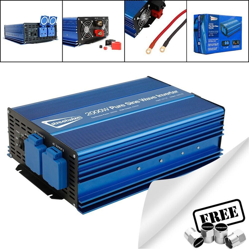12v Car to 230v 2000w Peak USB 2 Home Mains Socket PURE SINE WAVE Power Inverter +Caps