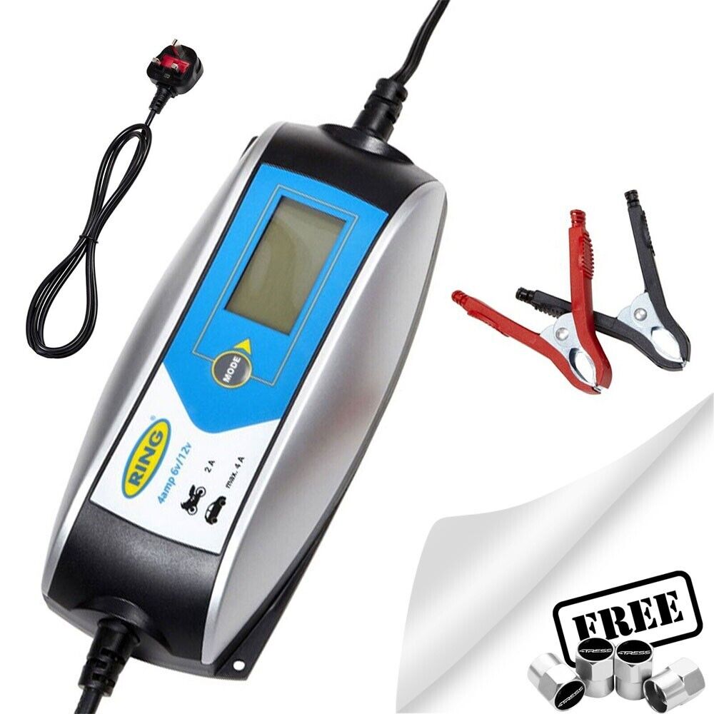 Ring RSC404 6v 12v 4A Digital Intelligent Smart Car Motorbike Battery Charger +Caps