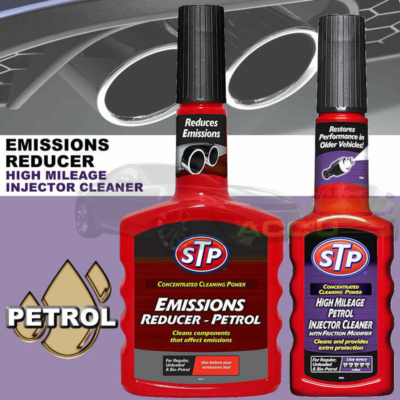 STP Car High Mileage PETROL Fuel Injector Cleaner + Emissions Reducer Twin Pack