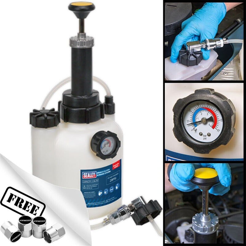 Sealey Car Brake & Clutch Bleeding System Kit Bleed Tool 2.5L Fill Pump +Caps