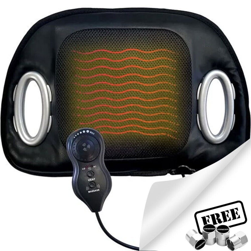 12v Car Seat Heated Massaging Pulsating Massage Lumbar Back Support Single Cushion +Caps