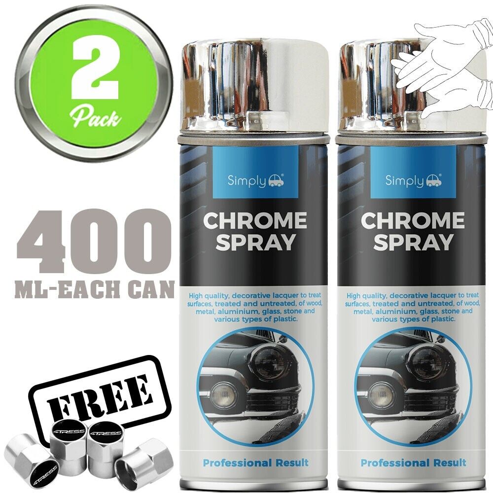 2 x Simply CHROME Look Effect Car Alloy Wheels Spray Paint 400ml Can +G+C