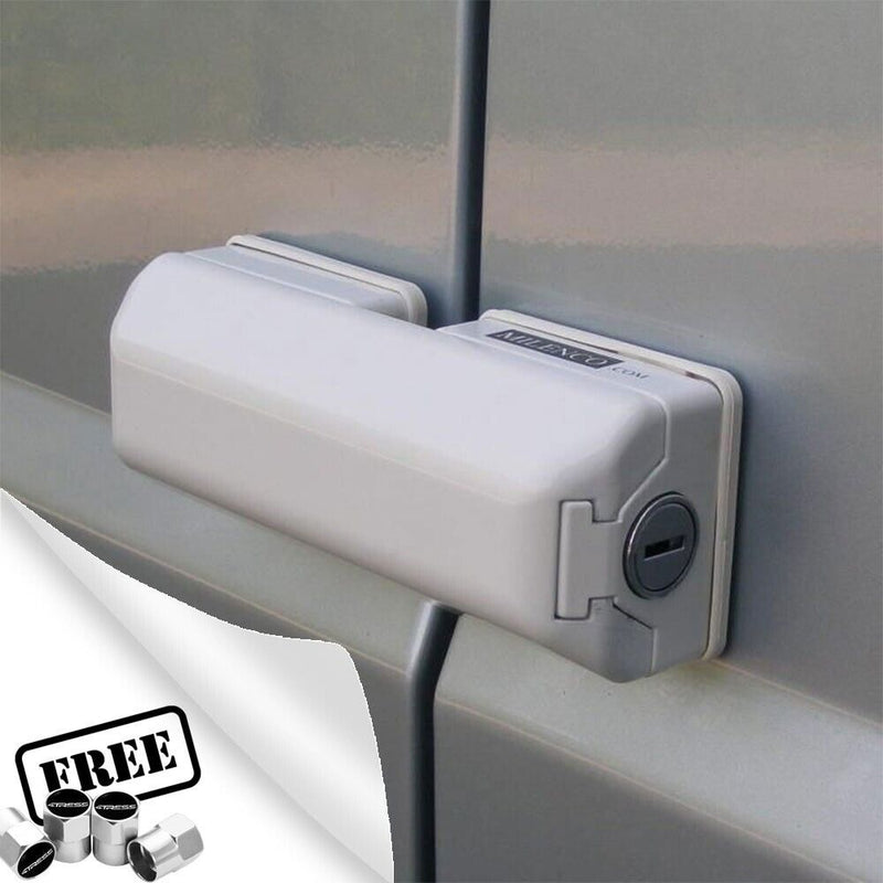 Milenco Van High Security WHITE Door Lock For Sliding Side & Rear Doors +Caps