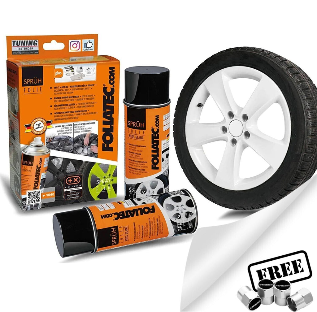 Foliatec White 2064 Car Alloy Wheels Bike Boat Peelable Protective Film Spray Paint Set +Caps