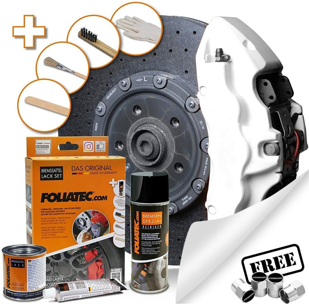Foliatec White 2168 Car Bike Engine Brake Caliper High Temperature Paint Lacquer Kit +Caps