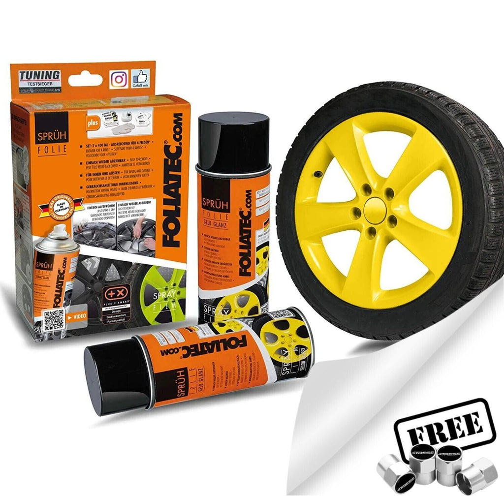 Foliatec Yellow 2052 Car Alloy Wheels Bike Boat Peelable Protective Film Spray Paint Set +Caps