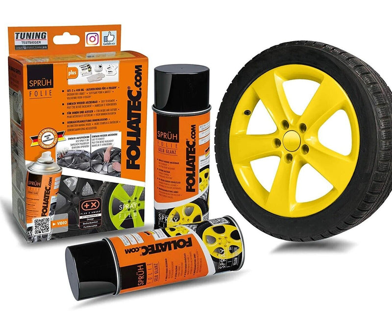 Foliatec Yellow 2052 Car Alloy Wheels Bike Boat Peelable Protective Film Spray Paint Set +Caps