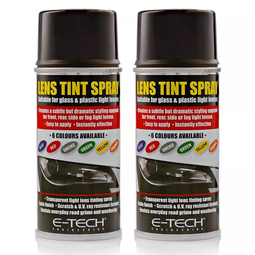 2x E-Tech Black Lens Tint Spray Cans For Car Glass Plastic Light Lamp 150ml