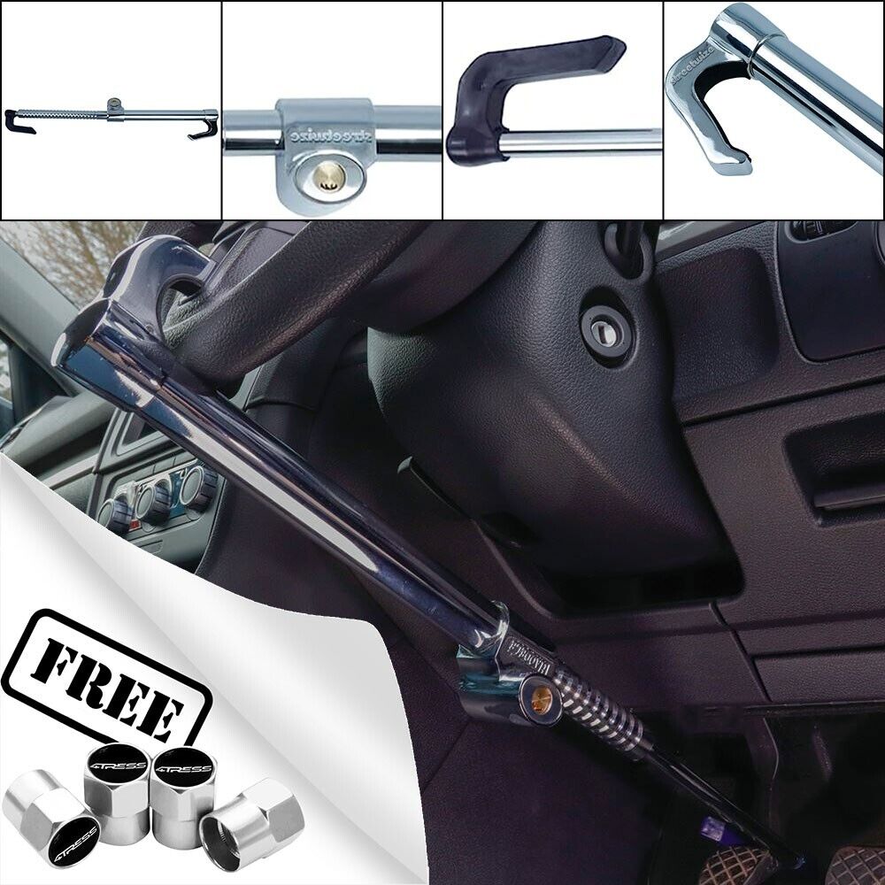 Car Heavy Duty Anti Theft High Security Retractable Steering Wheel to Pedal Lock +Caps