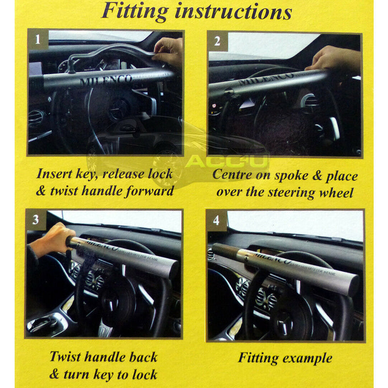 Milenco 4TRESS Design Sold Secure Gold High Security Car Van Yellow Steering Wheel Lock
