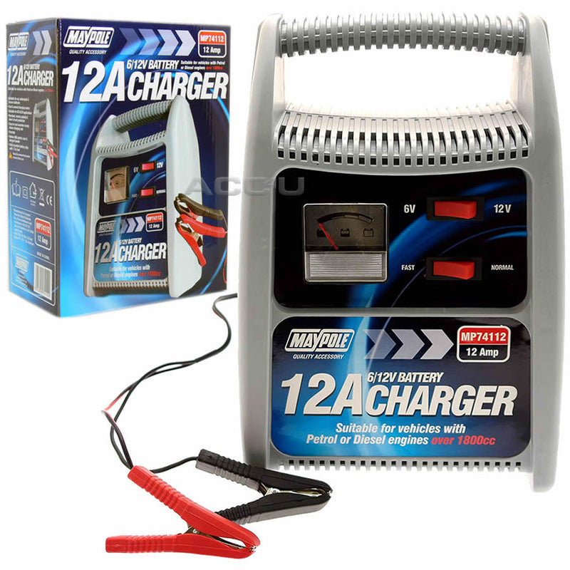 Maypole 6v 12v 12 Amp 40Ah - 160Ah Car Van 4x4 Bike Leisure Fast Battery Charger