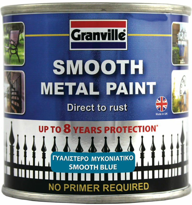 Granville Smooth Blue Finish Direct To Rust Metal Brush On Paint Tin +Caps