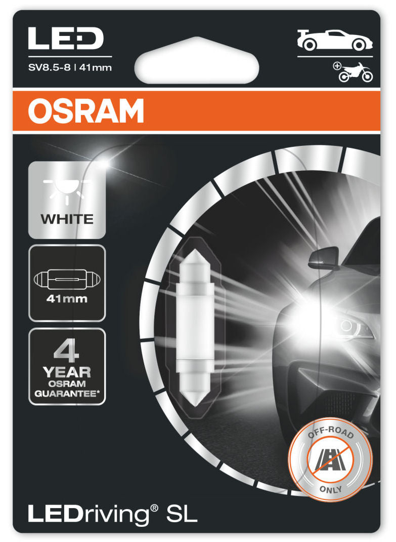 Osram LEDriving SL 12v Car SV8.5-8 S8.5d 41mm Festoon Interior White LED Bulb