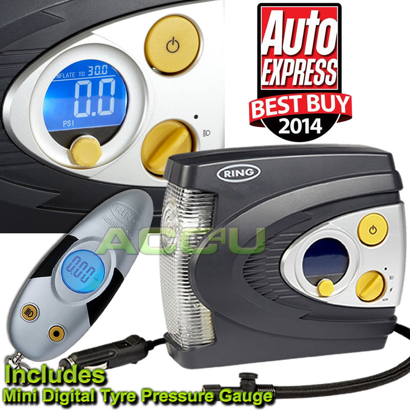 Ring RAC635 12v Preset Automatic Digital Car Tyre Air Compressor Inflator Pump+RTG4 Gauge