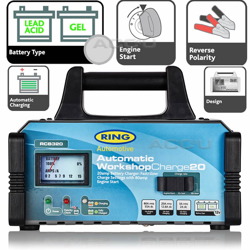 Ring RCB320 12v 20A 12000cc Engine Car 4x4 Fast Automatic Battery Charger & Jump Starter