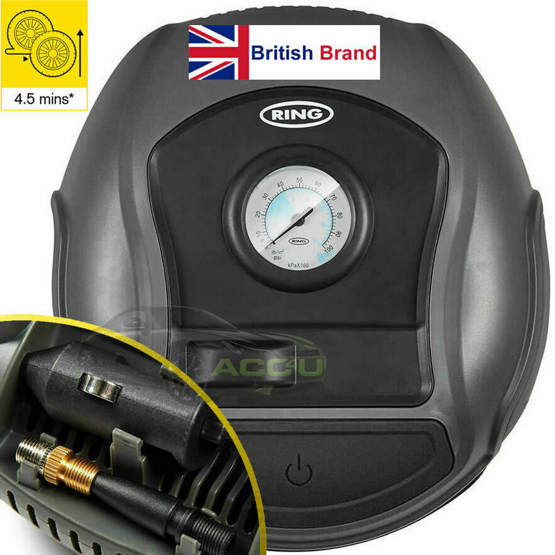 Ring RTC100 12v Plug Analogue Gauge Car Tyre Air Compressor Inflator Pump