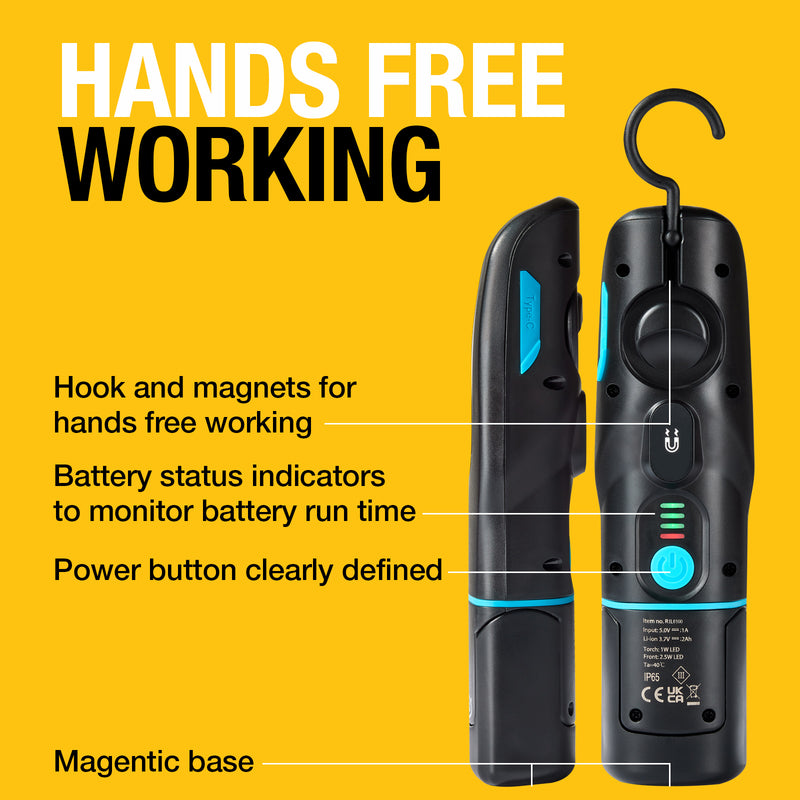 Ring RIL6100 MAGFLEX Mini Rechargeable Handheld LED Inspection Work Lamp Light +Caps