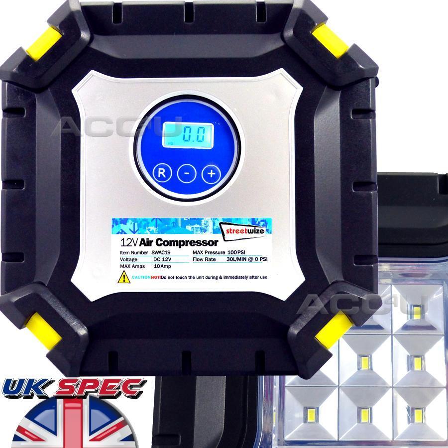 SW 12v 100 PSI Digital Auto Cut Off Car Tyre Air Compressor Inflator Pump SWAC19