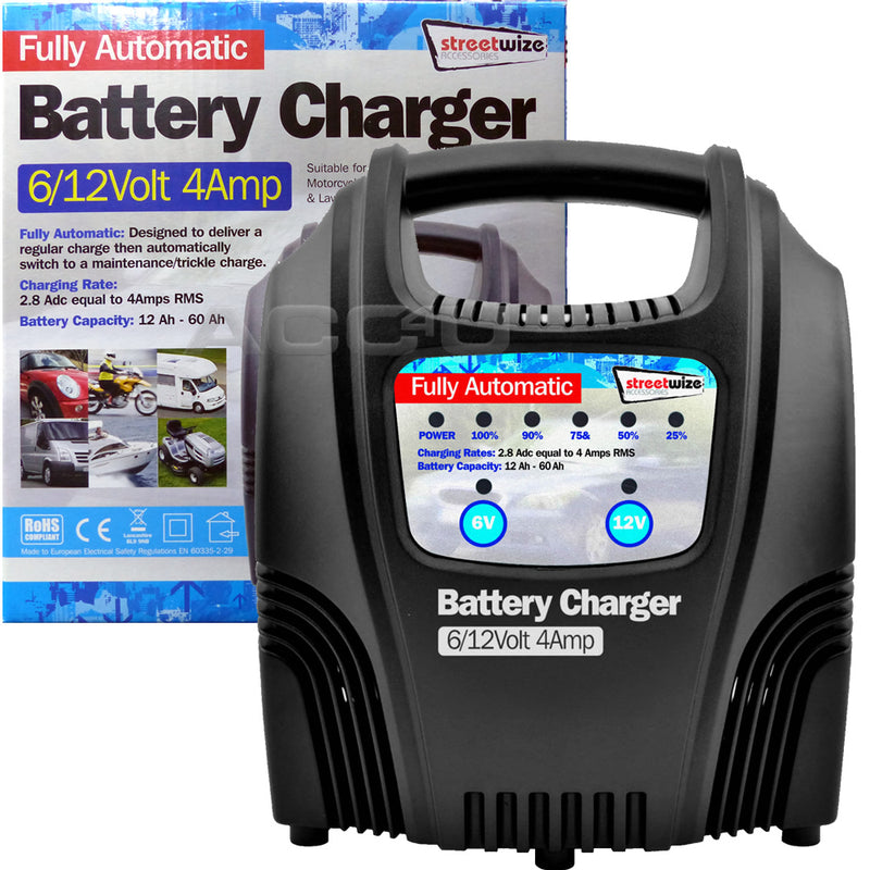 6v 12v 4 Amp Car Van Bike 12Ah to 60Ah Fully Automatic Battery Charger