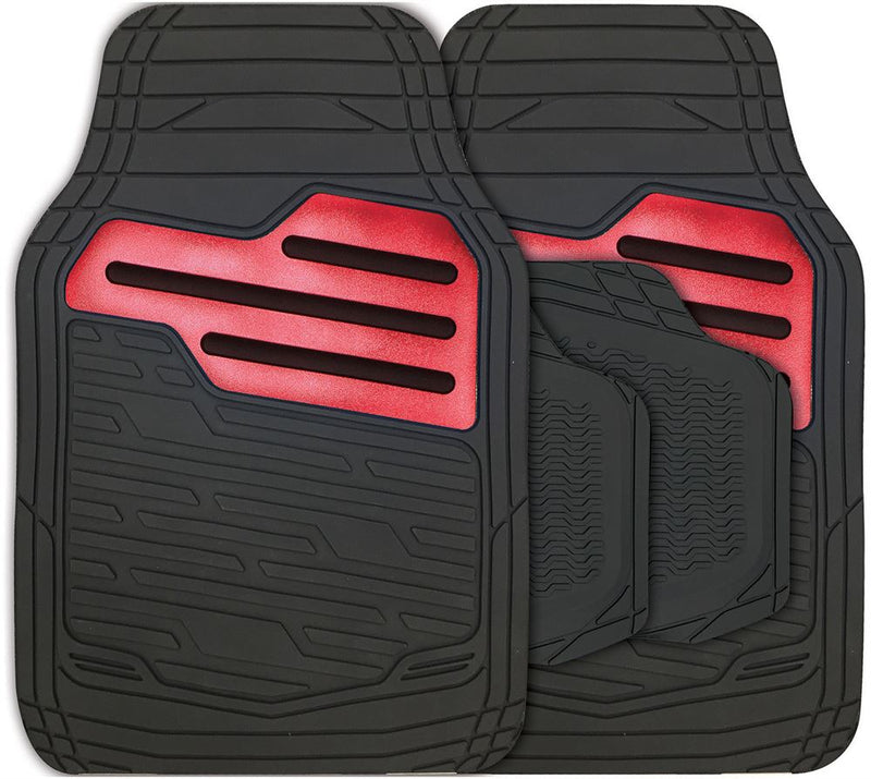 Adonia Black Metallic Red Heel Pad Heavy Duty Car Rubber Mats Set Of 4