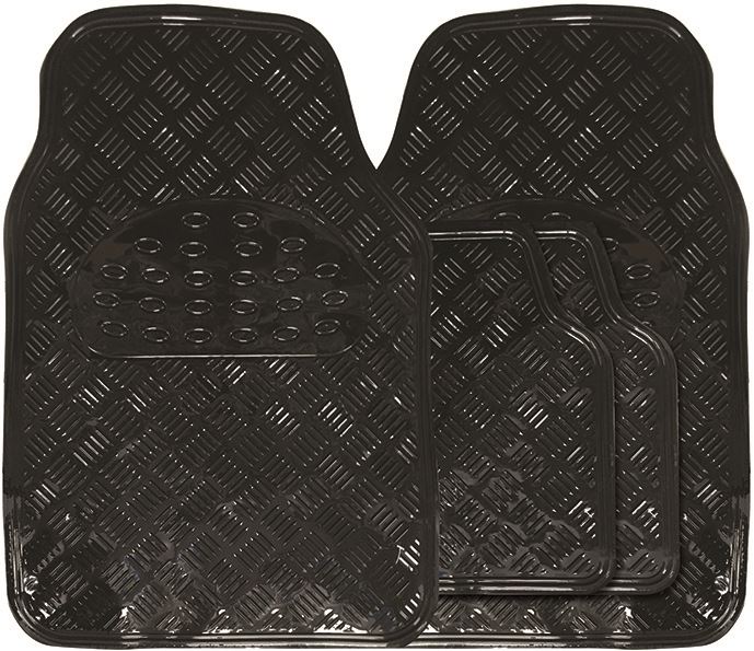 Shiny Black Chrome Look Checker Style Effect Car Rubber Floor Mats Set Of 4