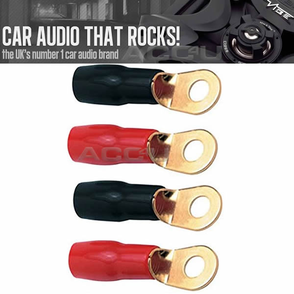 Vibe Audio RT8 12v 8 Awg Gauge Power Cable Car Battery Ring Terminals - Pair
