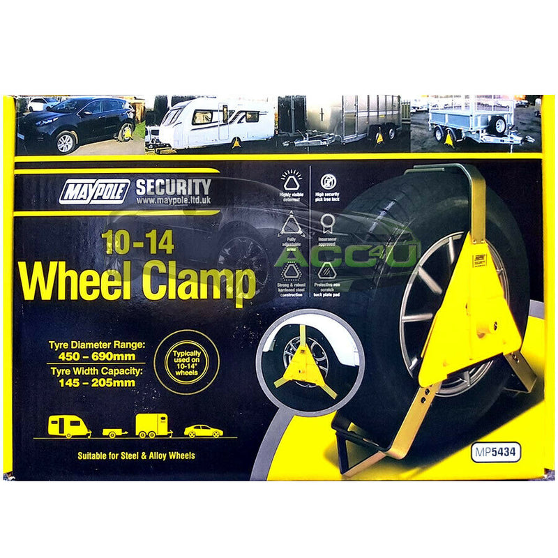 Maypole MP5434 Car Trailer Caravan 10" To 14" inch Heavy Duty Security Wheel Clamp +Caps