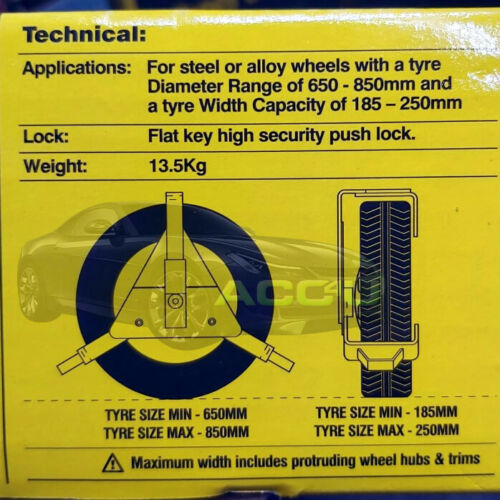 Maypole MP5435 14" to 16" inch Heavy Duty Car Caravan Trailer Security Wheel Clamp +Caps