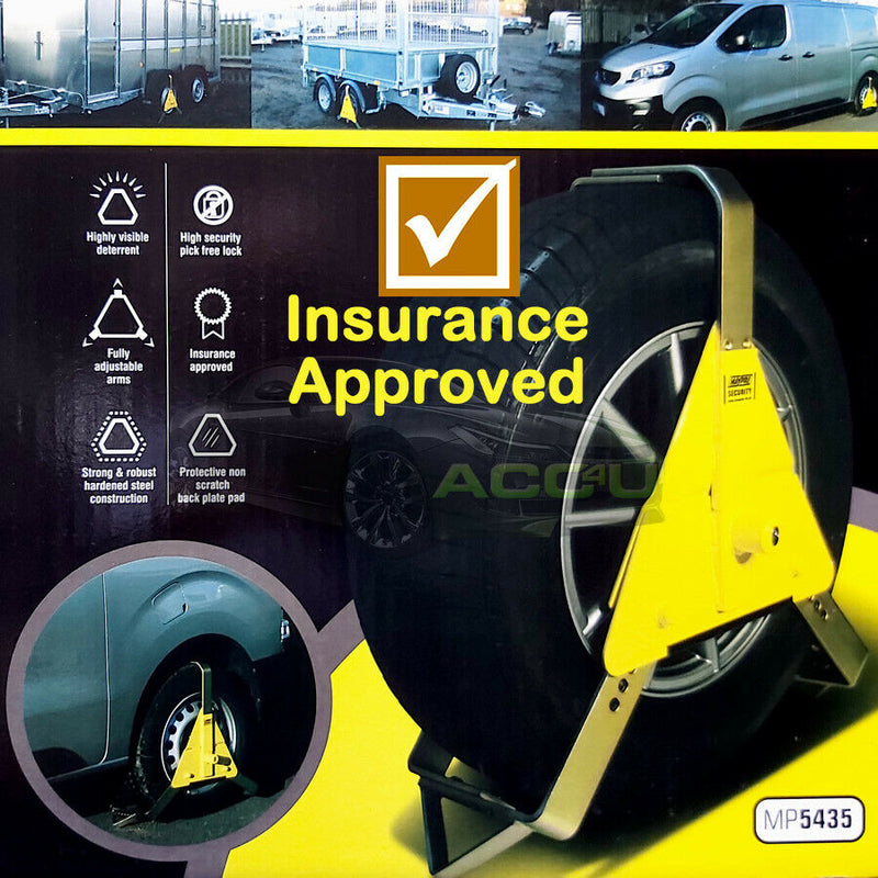 Maypole MP5435 14" to 16" inch Heavy Duty Car Caravan Trailer Security Wheel Clamp +Caps