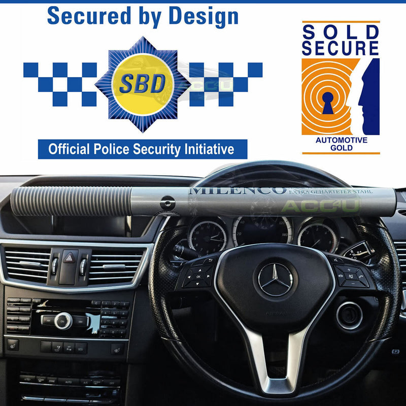 Milenco 4TRESS Design Sold Secure Gold Car Van Silver Steering Wheel Lock +Version +Caps
