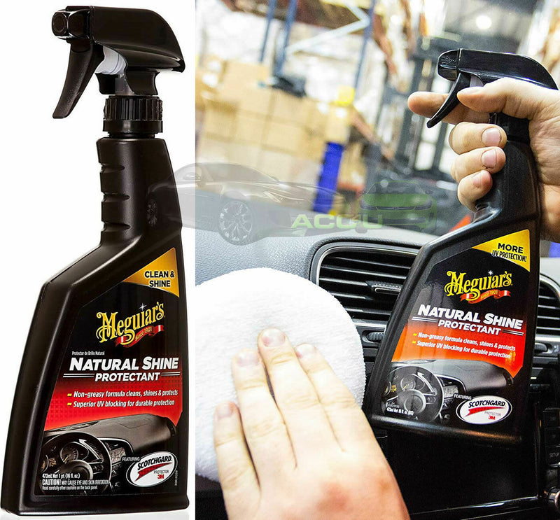 Meguiars Natural Shine Car Dash Vinyl Plastic Rubber Protectant Spray+Cloth+Polish Pad