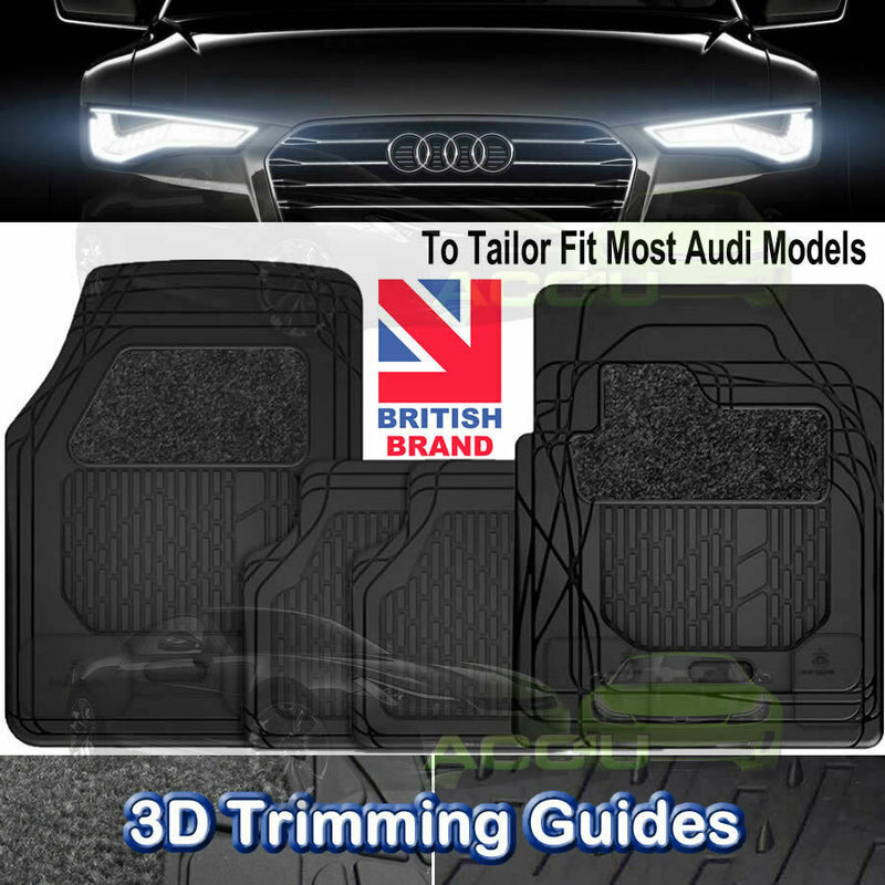 For Audi Heavy Duty Black Rubber Carpet Tailored 3D Cutting Lines Car Mats Set of 4