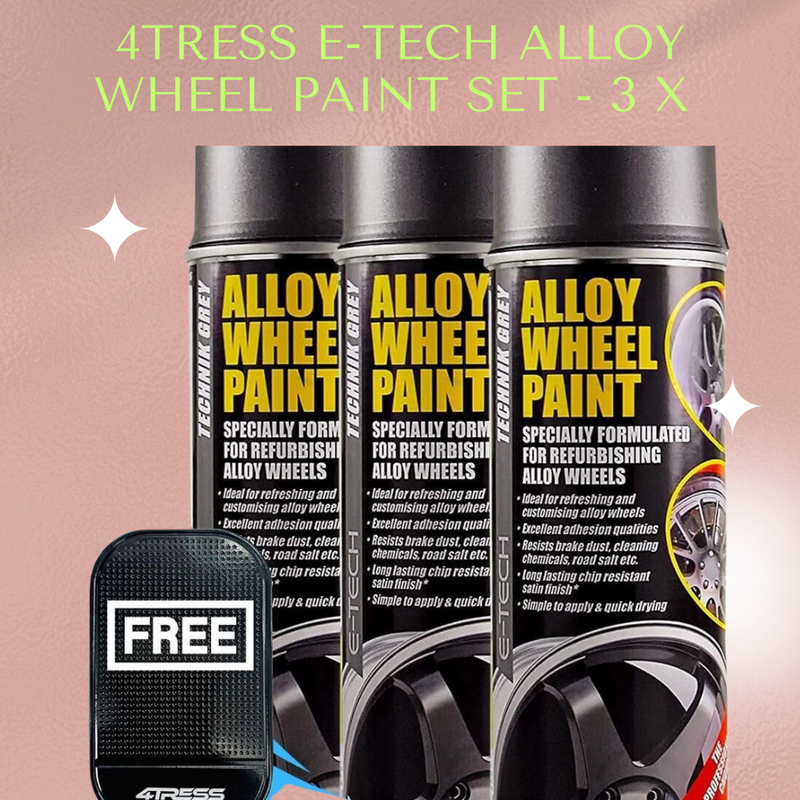 4TRESS E-TECH Alloy Wheel Paint Set - 3 x 400ml Technik Grey, Chip Resistant, Non-Slip Dash Mat