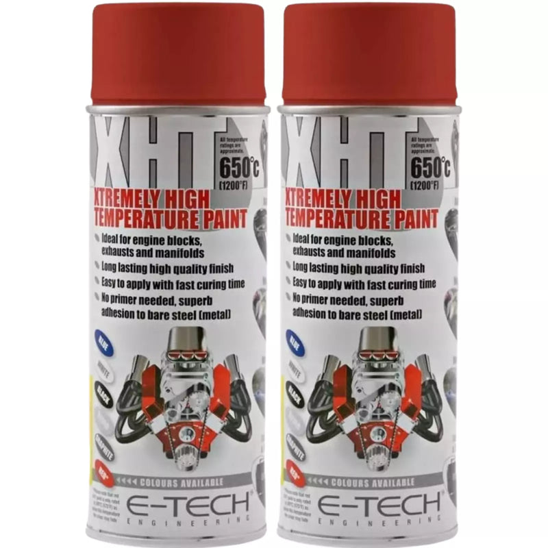2 x E-Tech RED High Temperature XHT VHT Spray Paint Engine Block Exhaust