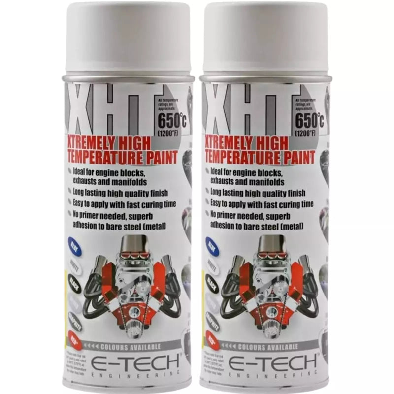 2 x E-Tech  WHITE High Temperature XHT VHT Spray Paint Cans Engine Block Exhaust