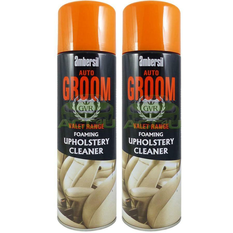 2x Ambersil Groom Car Interior Seats Carpet Trim Upholstery Foam Cleaner + Caps