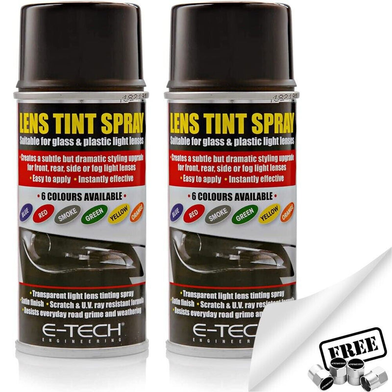2x E-Tech Black Lens Tint Spray Cans For Car Glass Plastic Light Lamp 150ml +Caps