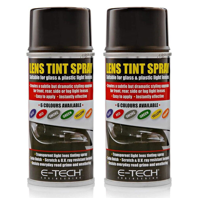 2x E-Tech Black Lens Tint Spray Cans For Car Glass Plastic Light Lamp 150ml +Caps