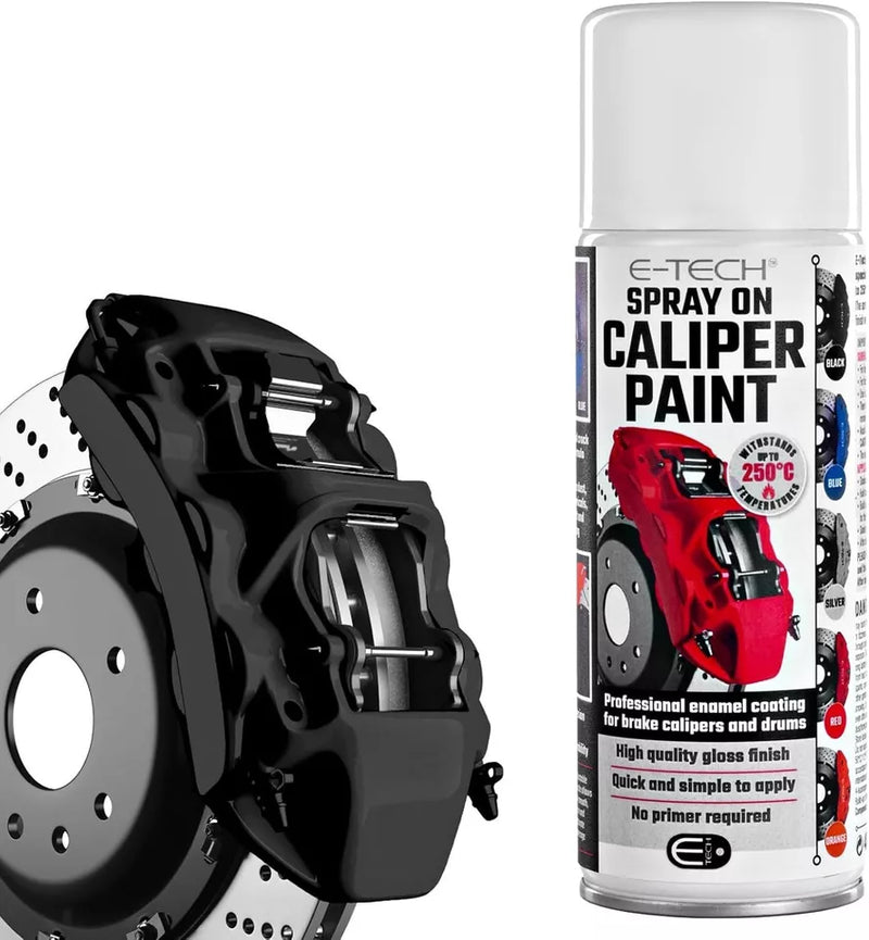 E-Tech 2x Black Brake Caliper Spray Paint Enamel Coating Aerosol Can 400mL + Caps
