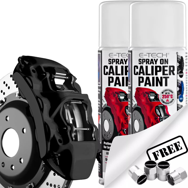 E-Tech 2x Black Brake Caliper Spray Paint Enamel Coating Aerosol Can 400mL + Caps