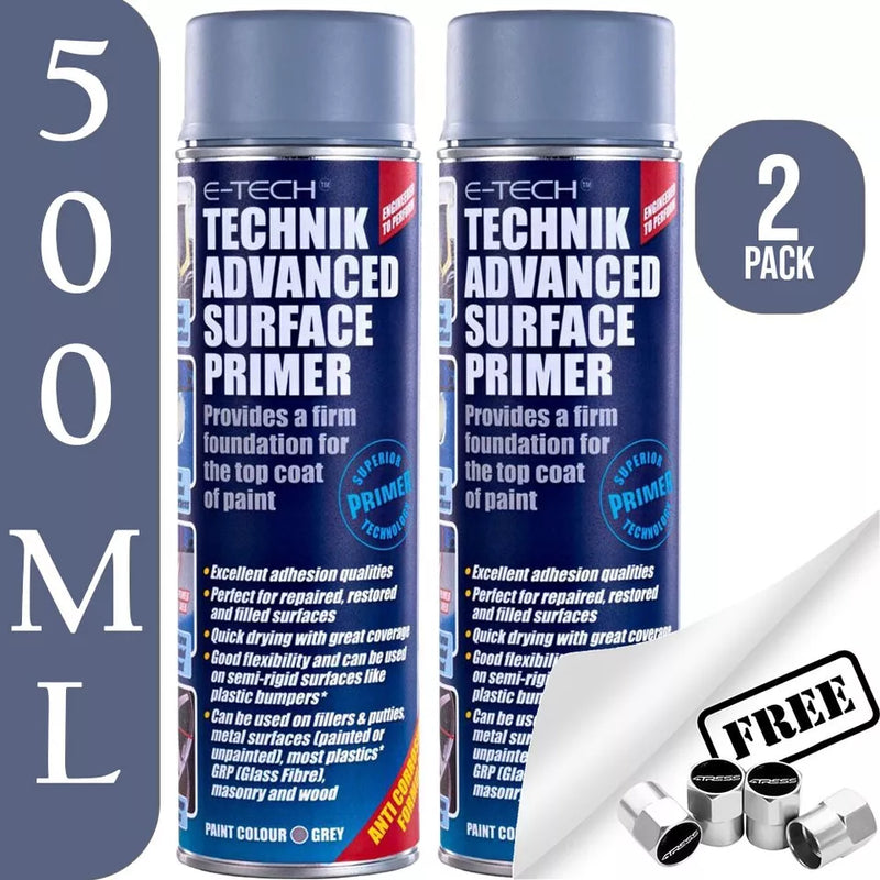 2x E-Tech Technik Advanced Repaired Surface Primer Spray Paint 500ml +Caps
