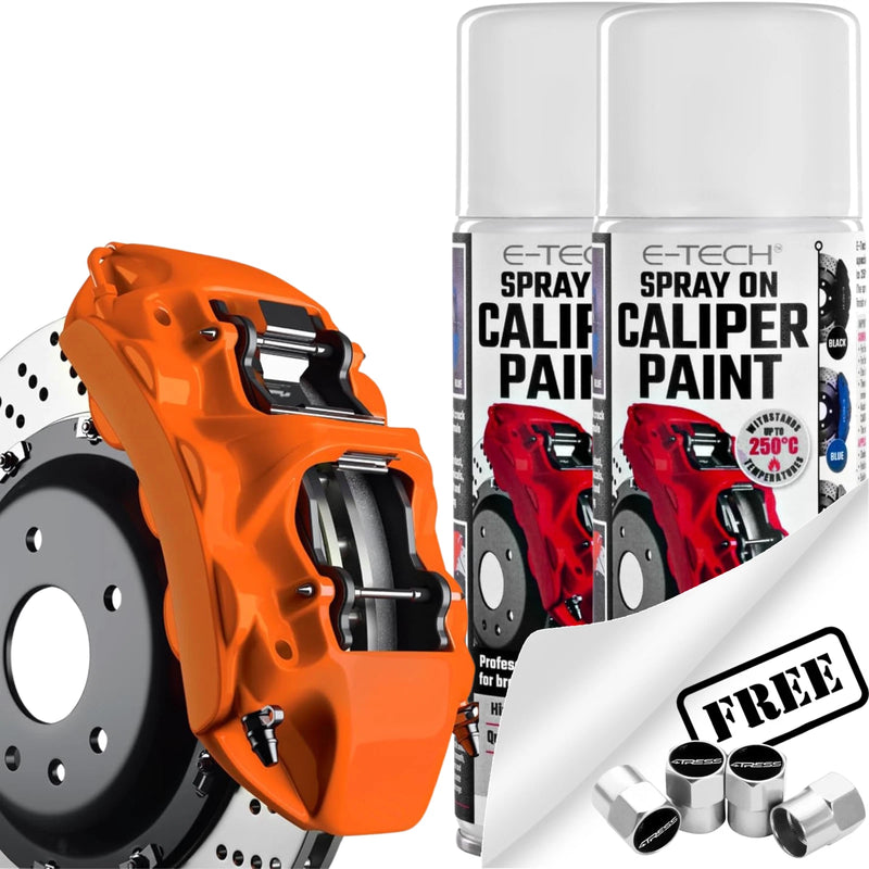 2x E-Tech Orange Brake Caliper Spray Paint Enamel Coating Aerosol Can 400mL + Caps
